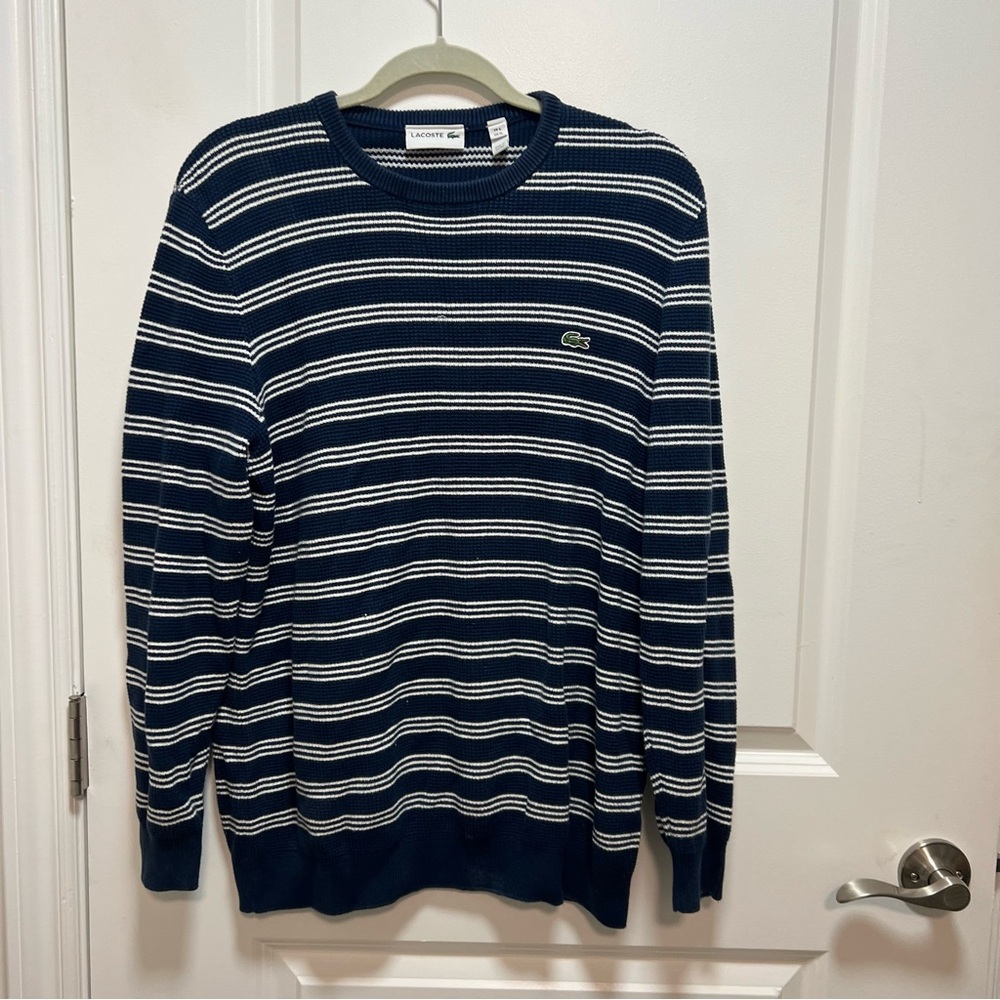 Lacoste Men's Stripes Crew Neck Long Sleeve  Blue/white size XL